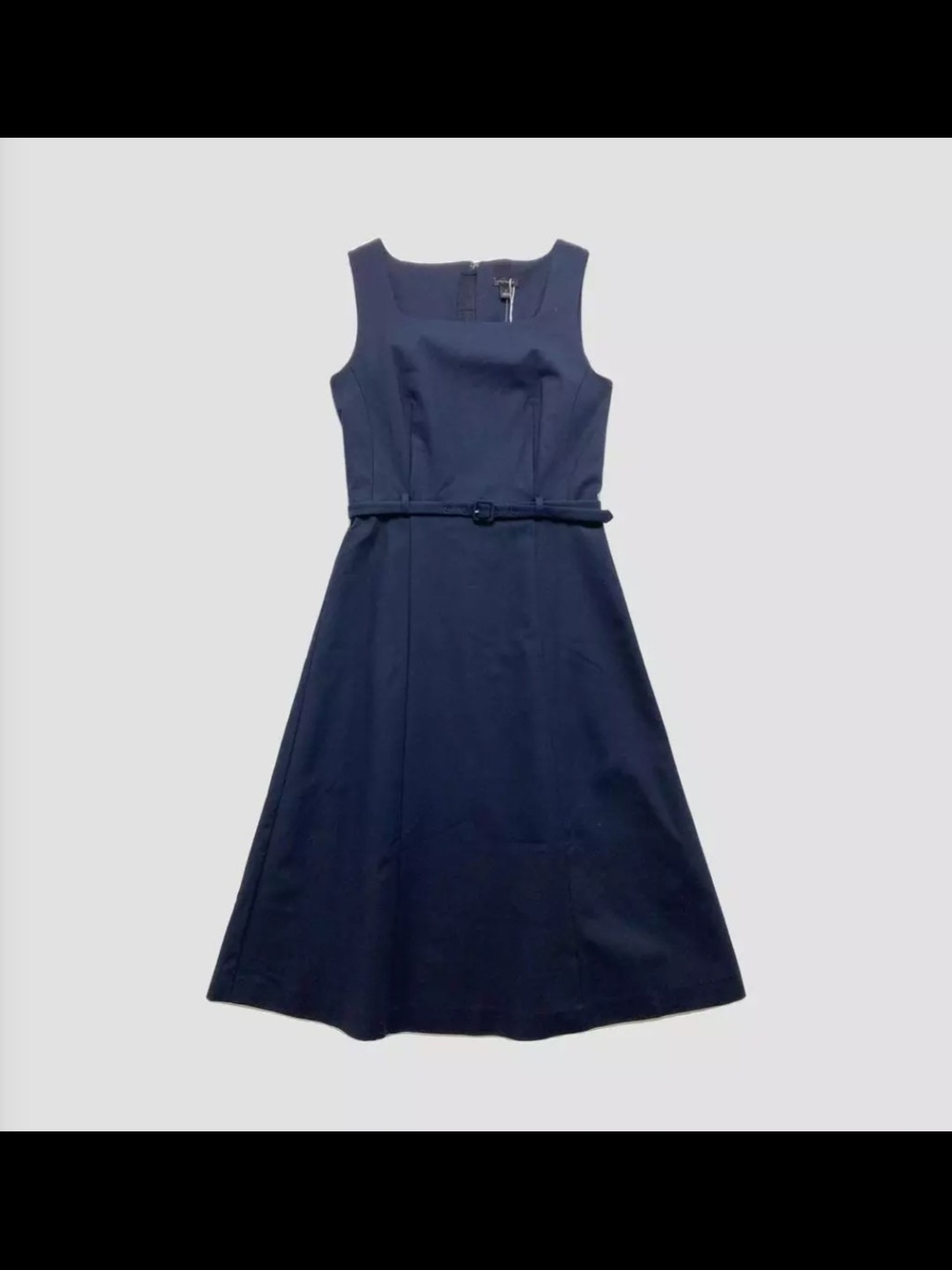Ann Taylor Navy Sleeveless A-Line Midi Dress with Slim Belt